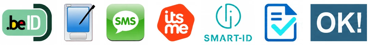 Signing methods via OK!Sign: .beID, handwritten signature, SMS code, itsme and Smart-ID